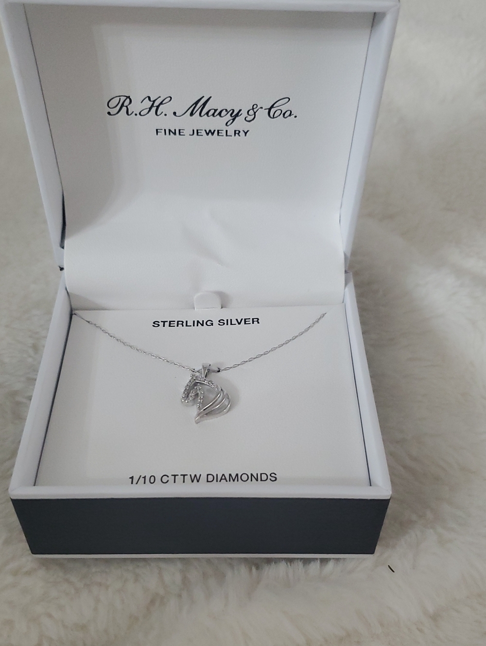 Sterling Silver & Diamond, Horse Head Pendant Necklace